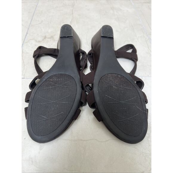 Impo Sandals Sz 7.5 Brown Ruza Strappy Stretch Stitching Wedge Slip On Open Toe - Picture 6 of 14